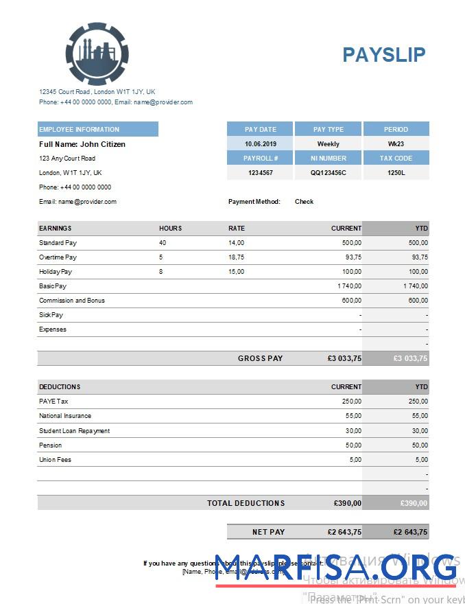Downloadable Chemical company payslip example